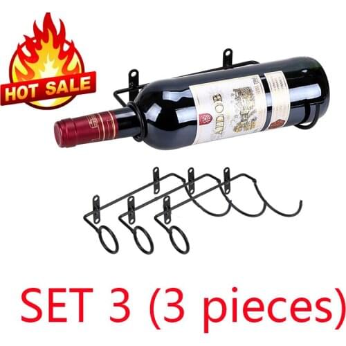 Set of3 Wrought Iron Simple Hot Sale Wine Rack Wall Hanging Wine Holder With Screw Bottle Display Stand Bar Accessory bar tools