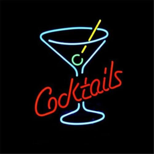 NEON SIGN For Cocktails Martini Glass LOGO Signboard REAL GLASS BEER BAR PUB display RESTAURANT outdoor Light Signs 17*14"
