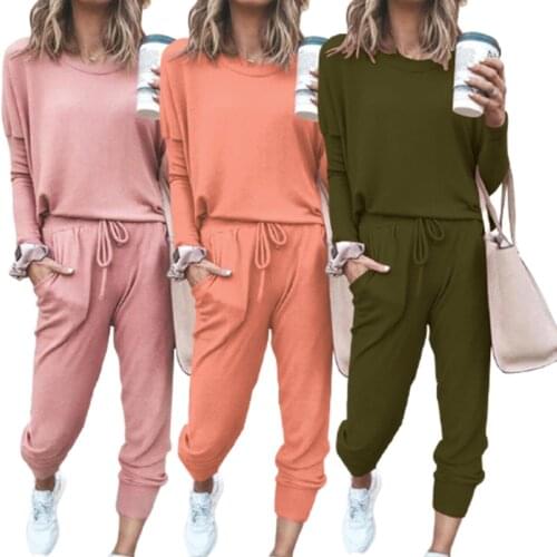 Autumn And Winter New Loose Solid Color Long Sleeve Trousers Leisure Sports Suit For Women Running Sets Sportswear Accessories