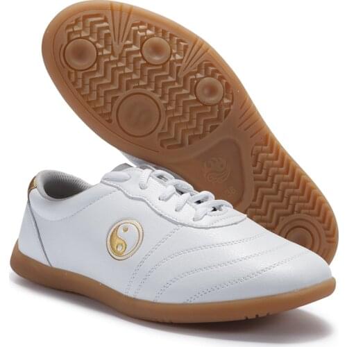 Cowhide Leather Tai Chi Shoes Martial Art Performance Taiji Boxing Practice Shoes Free Flexible white black