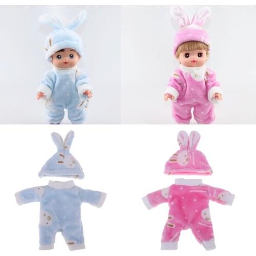 Adorable Warm Jumpsuit Hat Suit for 25cm Mellchan Baby Dolls Winter Clothes Accessory