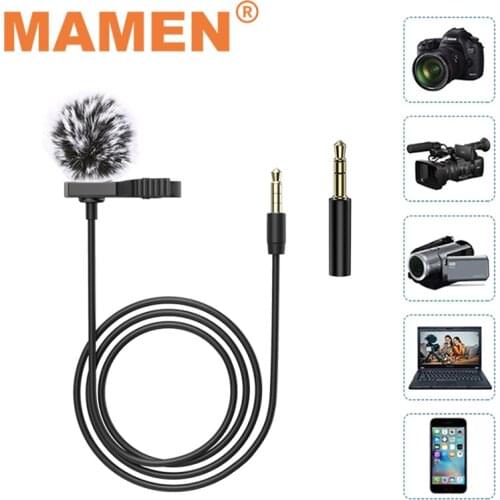 MAMEN 4m Cable Lavalier Microphone Omnidirectional Pickup MIC 3.5mm Audio Plug For Phone Camera Computer Laptop Vlog Recording