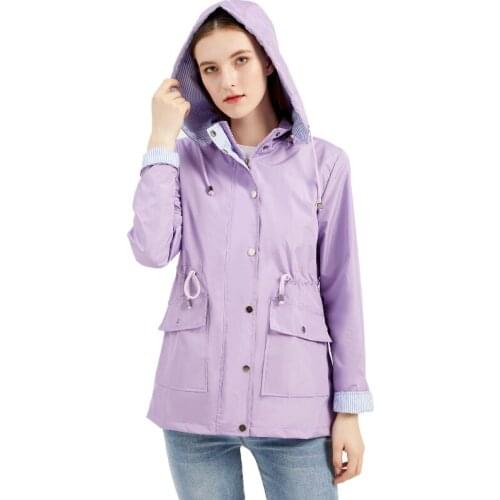 2021 New Autumn Womens Trench Coat Removable Hooded Jacket Windbreaker Waterproof Female Outwear Hoodies Women Raincoat WF178