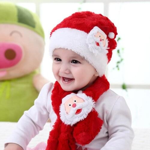 Baby Photography Props Childrens Christmas hat baby cute cartoon Santa Claus plush warm winter hat scarf two-piece outfit