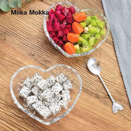 Glass Plate Cute Heart-shaped Childrens Breakfast Bowl Dish Dessert Fruit Snack Plate Cake Plate Tableware Party Suppliers