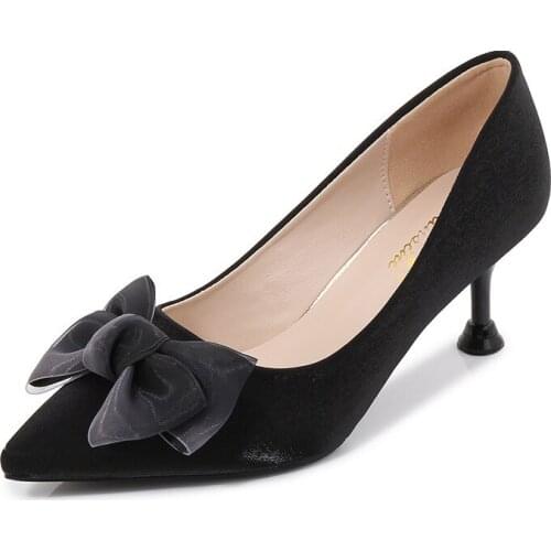 Womens High Heels Sexy Silk women pumps Slip On 8CM Thin High Heels Pointed Toe Butterfly-knot Shallow women shoes size 35-42
