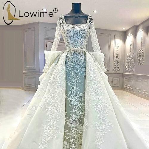Dubai Vintage Square Neck Lace Wedding Dresses Muslim Long Sleeve Sexy Backless Bridal Gowns Custom Made
