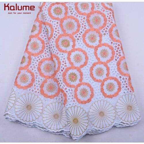 Kalume 2020 High Quality 100% Cotton African Lace Fabric Hole Design Nigerian Dubai 100% Cotton Lace Fabric For Sewing F2132
