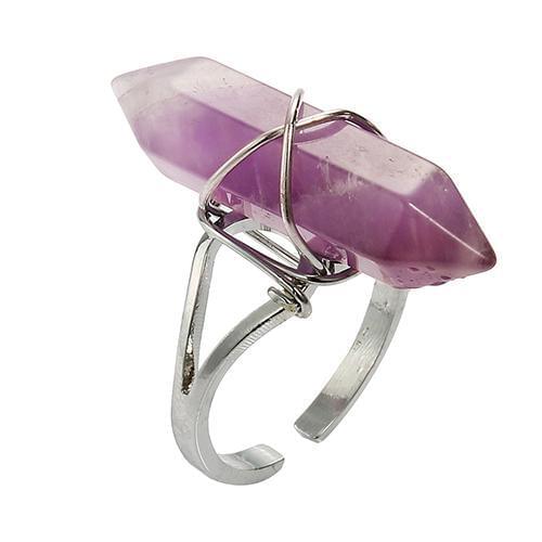 Women Healing Chakra Synthetic Crystal Stone Hexagonal Wire Opening Finger Ring