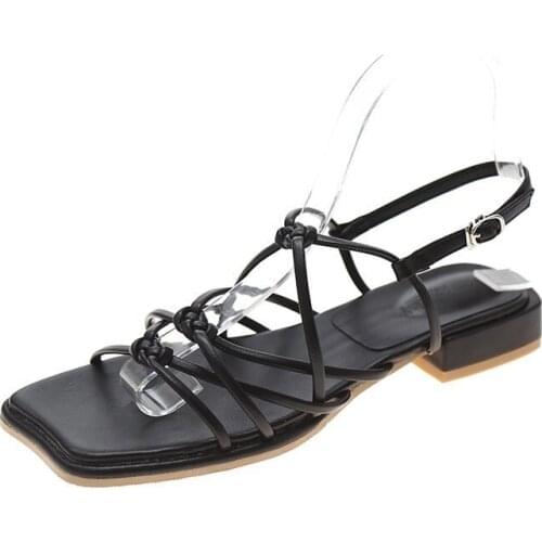 Retro Solid Women Slipper for 2021 Summer Crossover Hollow Out Hole Square Toe Females Flat Sandals Simple Stylish Ladys Shoes