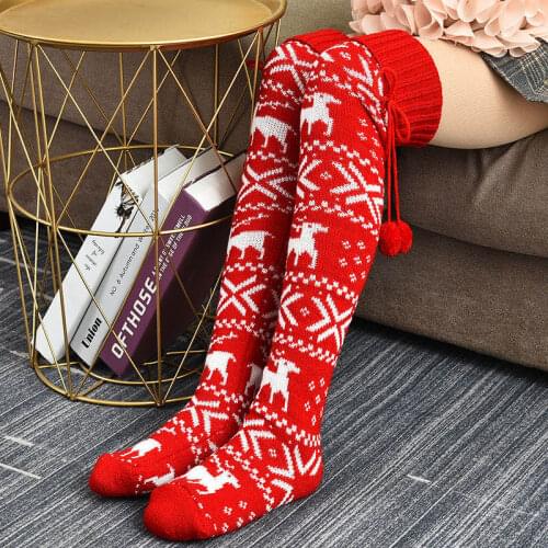 Women Knitted Stockings Over-knee Christmas Pile Pile with Fur Ball Decoration Keep Warm Winter Clothing Accessories