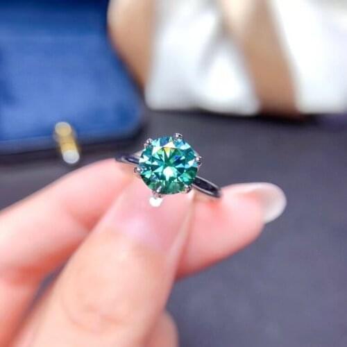 S925 Sterling Silver Classic Six-claw Green Moissanite Diamond Ring VVS1 Passed Diamond Test Perfect Cut Women Luxury Jewelry
