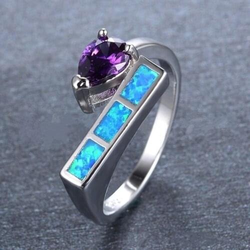 Fashion Geometric Women Ring Vintage Rhinestones Blue imitation Opal Ring For Women Jewelry Accessories Bohemian Best Gift