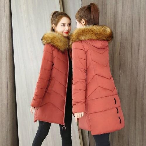 Winter new mid long clothes womens Down parka version slim hooded big hairy collar down cotton jacket batch