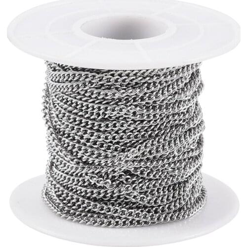 10m/roll Unwelded 304 Stainless Steel Curb Chain Link Chain Tail Extender Wire for Jewelry Making DIY Bracelet Craft Supplies