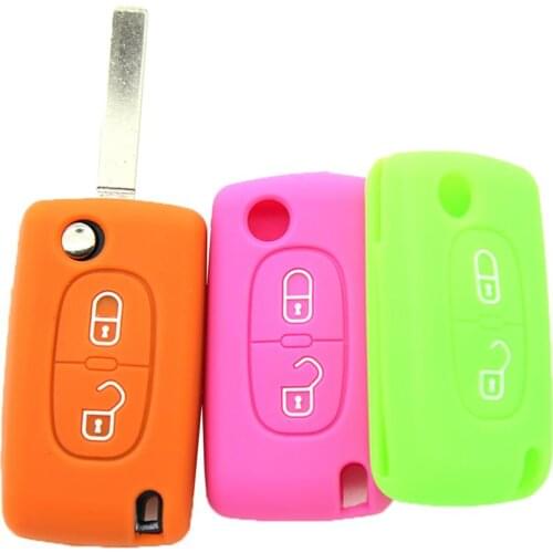 2021 Fashion 2 Buttons Silicone Car Vehicle Remote Key Cover Case for Peugeot Citroen Key Bag car smart key wallet organizer key