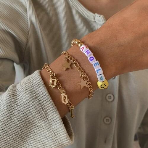 3PC Fashion Stars Charms Bracelets For Women Gothic Vintage Bracelet Lettter Pendant Smile Face Bangles Cool Girl Trendy Jewelry