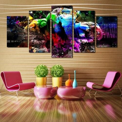 Abstract Animal Elephant Canvas Painting Modern Art Wall Poster Color Graffiti Home Decor Living Room Mural 5Pcs/set Frameless