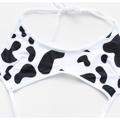 2021 New Anime Cute Cow Print Bikini Bodysuit Sexy Halter Backless Sexy Micro Lingerie