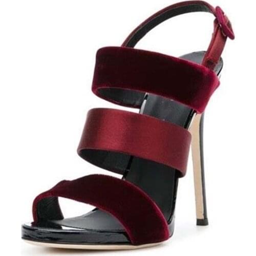 Luxury Wine Red Dark Blue Belt Designer Thin High Heel Sandals Women Summer Ankle Wrap Heeled Dress Shoes