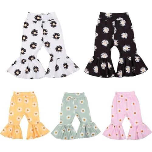 Lovely Infant Kids Baby Girl Elastic Waist Sunflower Flared Pant Bell Bottom Full Length Long Pant Trouser 6M-4Y