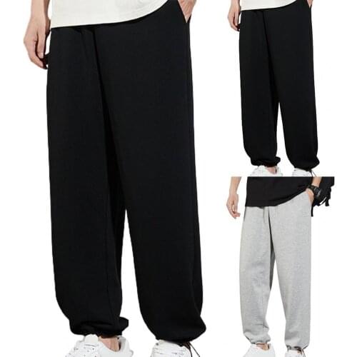 Solid Color Ankle Banded Men Pants Autumn Straight Wide Leg Casual Pants Sweatpants Fitness Clothing