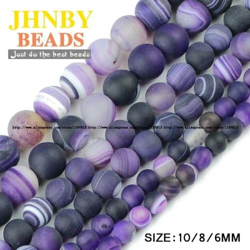 JHNBY Violet Matte Stripe Banded beads Natural Purple carnelian Stone Round Loose bead 6/8/10MM Jewelry bracelet accessories DIY