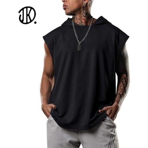Fashion Sleeveless T-shirt Men Hoods Casual Loose Vest Summer New Solid Color Cotton Sports Top 2021 Hot Sale Man Top Pullovers