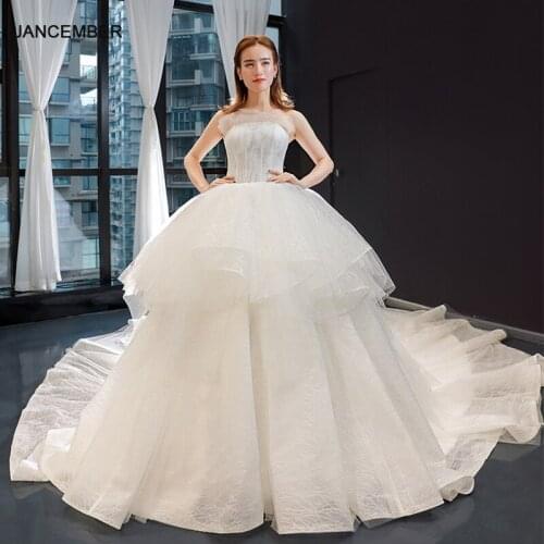 J66852 jancember ball gown wedding dress strapless new design organza like white bridal dress with train vestido de novia boho