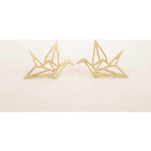 Jisensp New Fashion Wholesale Jewelry Wild Origami Crane Earrings for Women Vintage Cute Animal Bird Stud Earrings Pendientes