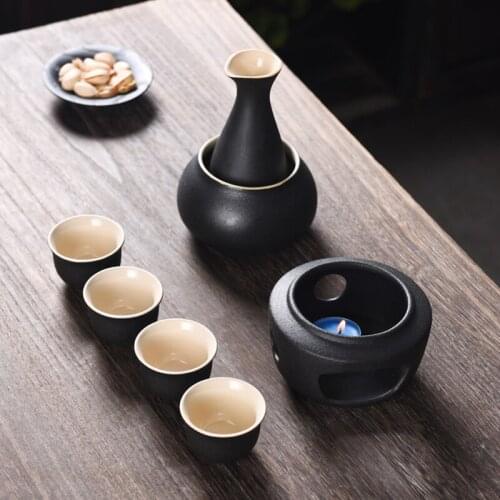 Ceramic 6 Cup Wine Pot Set Vintage Ceramic Sake Warmer Jug Glasses Household Spirits Rice Wine Vodka Copas De Vino Gift Box EE5