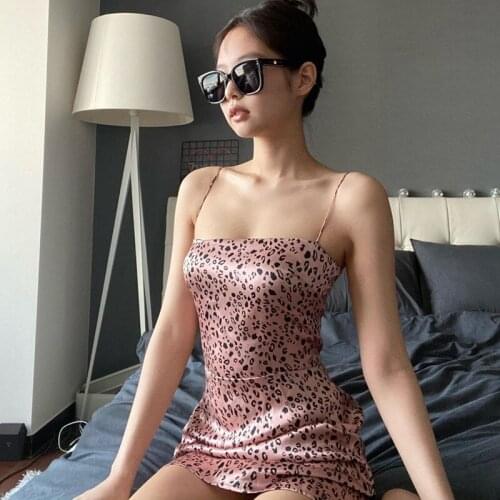 Korean Style 2021 Y2k Dress Summer Autumn Trend Slim Leopard Print A-line Pink Party Dresses Women Clothing Women Mini Vestidos