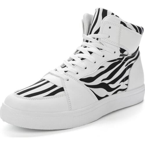 Autumn Men Casual Shoes Ankle Boots Trend Zebra Stripes Canvas Skateboard Sneakers Flats Male Running Walking Trainers Shoes 39