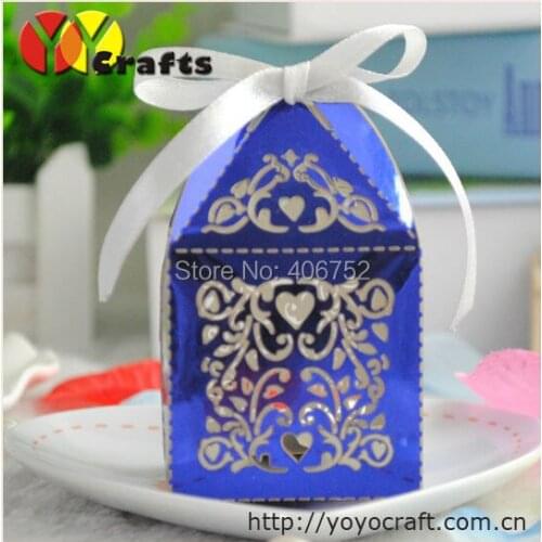 Metallic paper royal blue laser cut cupcakes boxes hight quality custimized gift boxes