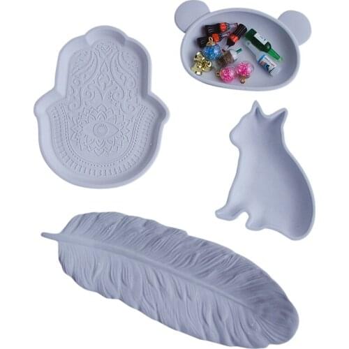 Cute Cat Shape Concrete Tray Mold For Jewelry Storage Flower Plaster Pallet Silicone Molds Resin Epoxy Soap Holder Mould