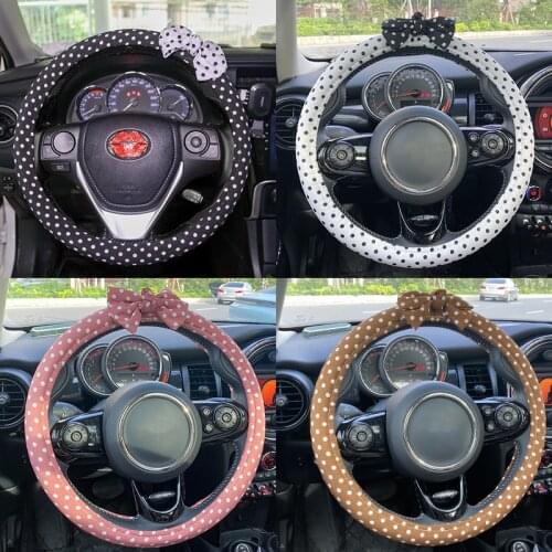 Cute Wave Point Dot Car Steering Wheel Cover Summer Bowknot Cartoon Sweat Absorption Handle Cover Breathable GeneralgGirls Case