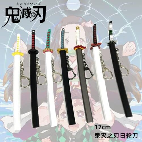 Mini Anime Demon Slayer Sword Keychain Cosplay Katana Ghost Blade Metal Pendant Keyrings Kamado Tanjirou Weapons Toys For Kids