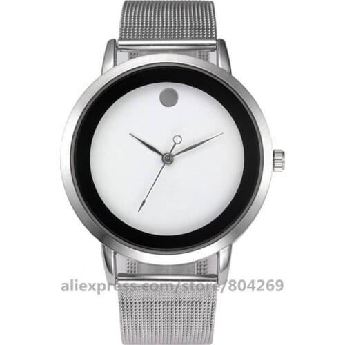 Men Silver Women Watches Quartz Wrist Watch Mesh Men Business Dress Clock 8980
