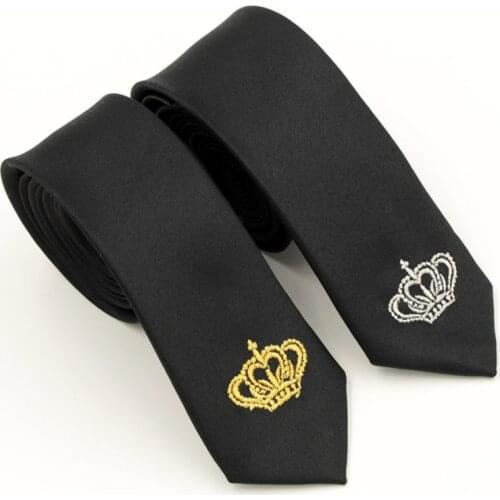 Fashion Crown Pattern Leisure Slim Narrow Arrow Necktie Skinny Solid color Satin Brand Corbatas Tie For Men