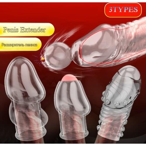 New Dick Cock Ring Reusable Glans Sleeve Penis Enlargement Extender Male Foreskin Cockrings Sex Toys for Man 3 Types