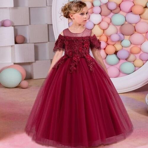 2021 Formal Bridesmaid Dress Kids Dresses For Girls Children Wedding Ball Gown Evening Party Flower Girl Princess Dress Elegant