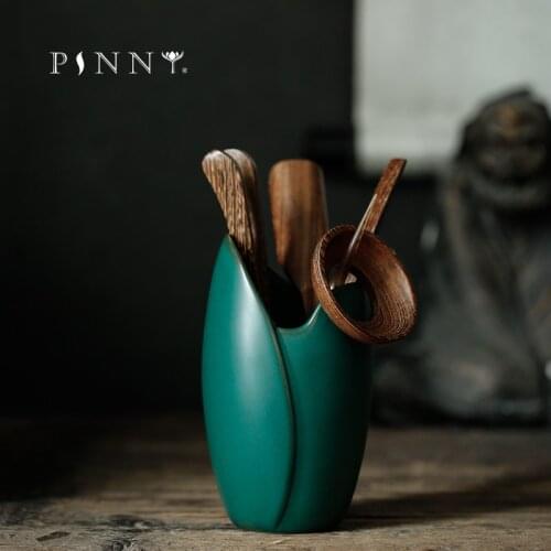 PINNY Japanese Style Retro Coarse Pottery Tea Accessories Bamboo Tea Spoon Kung Fu Tea Ceremony Ebony Tea needles