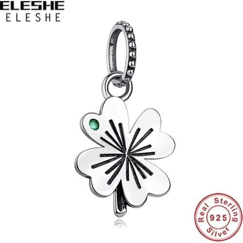 Genuine 925 Sterling Silver Four Leaf Clover Dangle Charm Fit Original Charm Bracelets Silver Beads for Women DIY Jewelry Gift