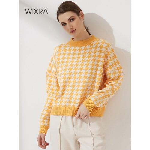Wixra Korean Style Sweater Women Pullover Casual Geometric Long Sleeve Knit Female Lady Jumpers Autumn Winter