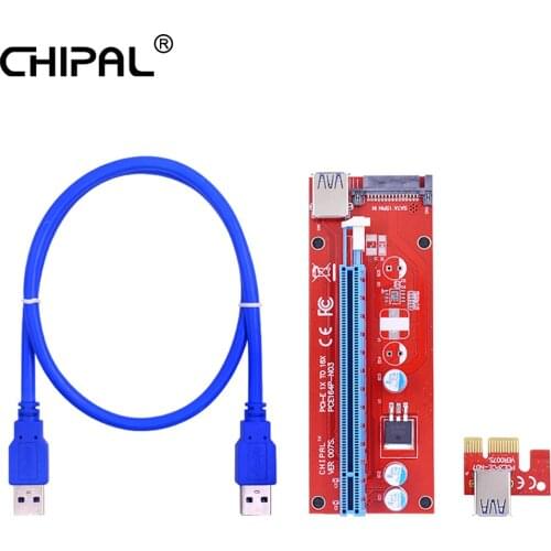 CHIPAL 10pcs VER007S PCI Express PCIE PCI-E Riser Card 007 007S 1x to 16x Extender USB 3.0 Cable 15Pin SATA for Video Card