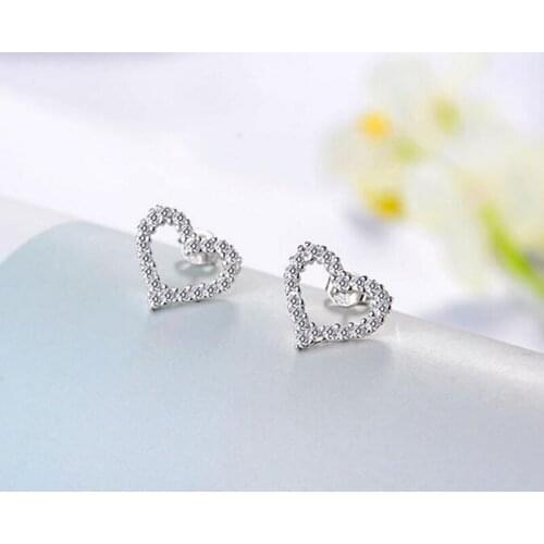 925 Sterling Silver Glittering Heart Cubic Zirconia Stud Earrings For Women Girls Jewelry Gifts Dropshipping S-E360