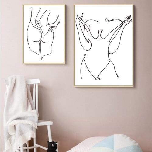 Nordic Line Art Sexy Girl Body Naked Line Wall Art Canvas Poster Print Nordic Decor Picture Painting Modern Living Room Decora