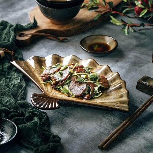 Japanese Stoneware Plate Creativity Kiln Change Glaze Irregular Western Steak Dish Restaurant Sashimi Plates Kitchen Tableware