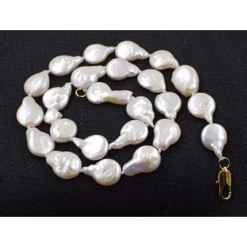 Wow! freshwater pearl coin white 11-13mm baroque necklace 17" nature FPPJ wholesale beads