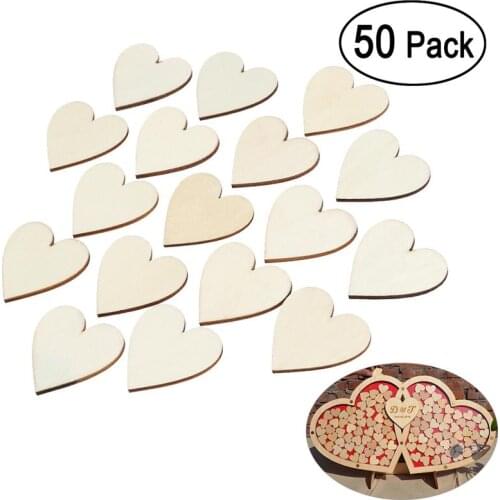 VORCOOL 50pcs 40mm Blank Heart Wood Slices Discs For DIY Crafts Embellishments Cartoon Wooden Patch (Wood Color)